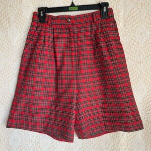 Vintage 90s Red Tartan Plaid Women's Pleated Dress Shorts Size S Eagle's Eye